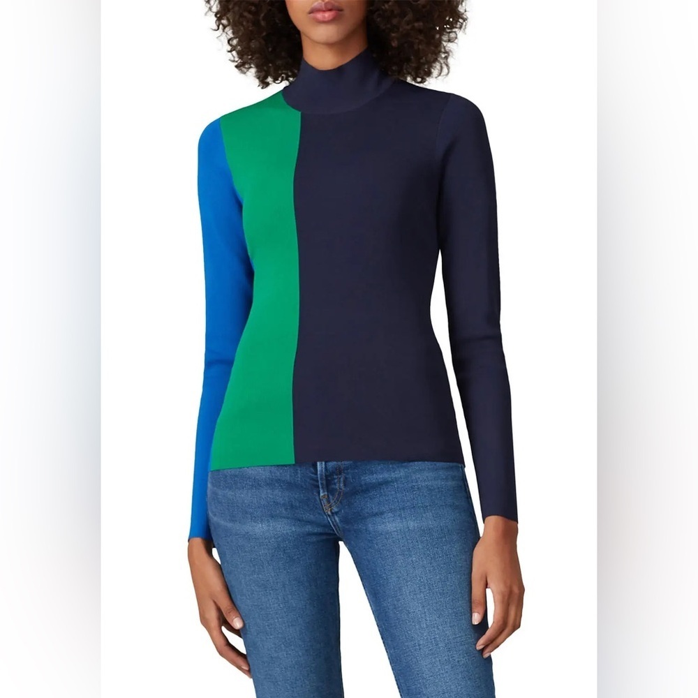 Tory Sport Knit Colorblock Turtleneck Long Sleeve Top sz XS